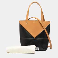 Pre Owned Loewe Black Brown Mini Bicolor Shiny Calfskin Puzzle Fold Tote