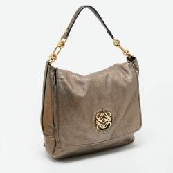 Pre Owned Loewe Metallic Leather Anagram Maia Flap Top Handle Bag