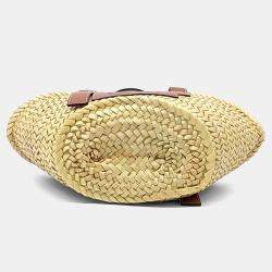 Pre Owned Loewe Beige Brown Raffia Basket Woven Tote Bag
