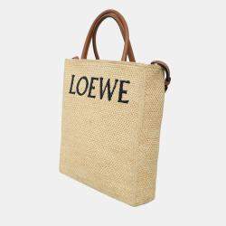 Pre Owned Loewe Logo Raffia Tote Bag