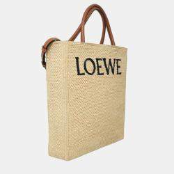 Pre Owned Loewe Logo Raffia Tote Bag