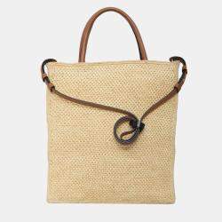 Pre Owned Loewe Logo Raffia Tote Bag