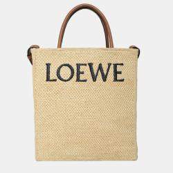 Pre Owned Loewe Logo Raffia Tote Bag