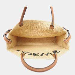 Pre Owned Loewe Logo Raffia Tote Bag