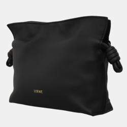 Pre Owned Loewe Black Calf Leather, Suede Mini Flamenco Knot Clutch