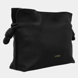 Pre Owned Loewe Black Calf Leather, Suede Mini Flamenco Knot Clutch
