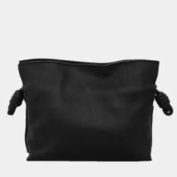 Pre Owned Loewe Black Calf Leather, Suede Mini Flamenco Knot Clutch