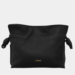 Pre Owned Loewe Black Calf Leather, Suede Mini Flamenco Knot Clutch