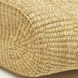 Pre Owned Loewe Brown/Natural Woven Raffia and Leather Shell Basket Tote