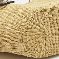 Pre Owned Loewe Brown/Natural Woven Raffia and Leather Shell Basket Tote