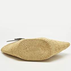 Pre Owned Loewe Brown/Natural Woven Raffia and Leather Shell Basket Tote