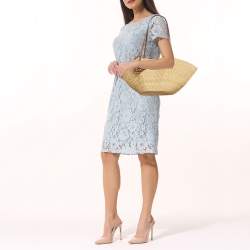 Pre Owned Loewe Brown/Natural Woven Raffia and Leather Shell Basket Tote