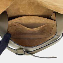 Pre Owned Loewe Gate Dual Shoulder Bag Olive Green Calf Leather Size Small