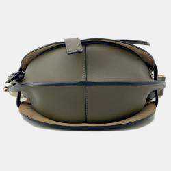 Pre Owned Loewe Gate Dual Shoulder Bag Olive Green Calf Leather Size Small