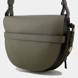 Pre Owned Loewe Gate Dual Shoulder Bag Olive Green Calf Leather Size Small