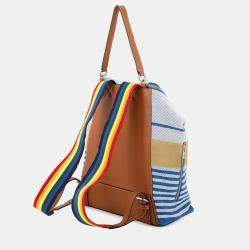 Pre Owned Loewe Goya Anagram Backpack Blue/White/Brown Canvas Leather