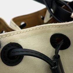 Pre Owned Loewe Paula Ibiza Balloon Shoulder White/Black Canvas Leather Size Small