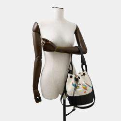 Pre Owned Loewe Paula Ibiza Balloon Shoulder White/Black Canvas Leather Size Small