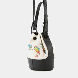 Pre Owned Loewe Paula Ibiza Balloon Shoulder White/Black Canvas Leather Size Small