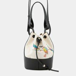 Pre Owned Loewe Paula Ibiza Balloon Shoulder White/Black Canvas Leather Size Small