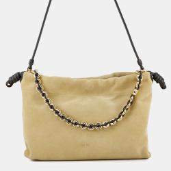 Pre Owned Loewe Flamenco Purse 2Way Shoulder Bag Beige Suede Size Large