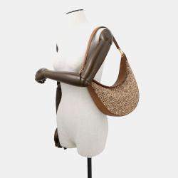 Pre Owned Loewe Repeat Anagram Luna One Shoulder Bag Tan Canvas Leather