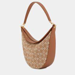 Pre Owned Loewe Repeat Anagram Luna One Shoulder Bag Tan Canvas Leather