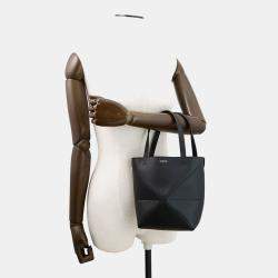 Pre Owned Loewe Puzzle Fold Tote Black Leather Size Mini