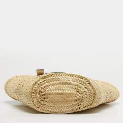Pre Owned Loewe White/Cream Leather and Raffia Beach Basket Bag