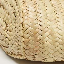 Pre Owned Loewe White/Cream Leather and Raffia Beach Basket Bag