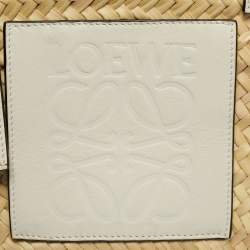 Pre Owned Loewe White/Cream Leather and Raffia Beach Basket Bag
