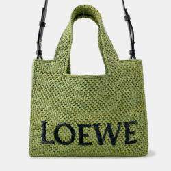 مملوكة مسبقًا Loewe Font Tote Bag Green Raffia Leather Size Small