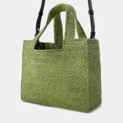 مملوكة مسبقًا حقيبة يد لويفي فونت قش جلدي أخضر بحجم صغير