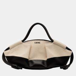 مملوكة مسبقًا Loewe Beige/Black Small Shiny Calfskin and Canvas Paseo Satchel