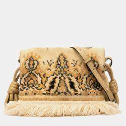 مملوكة مسبقًا Loewe Brown Suede Tapestry Flamenco Knot Crossbody