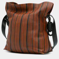 Pre Owned حقيبة لويفي فلمنكو عقدة خطوط جلد بني/أسود حجم متوسط