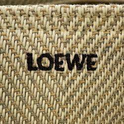 Pre Owned Loewe Puzzle Fold Tote Beige/Brown Raffia Calf Leather Size Medium