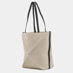 Pre Owned Loewe Puzzle Fold Tote Beige/Brown Raffia Calf Leather Size Medium