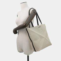 Pre Owned Loewe Puzzle Fold Tote Beige/Brown Raffia Calf Leather Size Medium