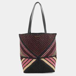 مملوكة مسبقًا حقيبة طي لويفي باولا إيبيزا بزل جلد رافيا بورجوندي/وردي/بيج/أسود بحجم متوسط