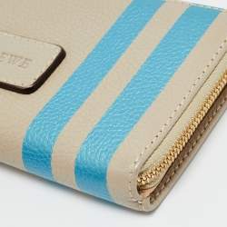 Pre Owned Loewe Stripe Beige Leather Zip Continental Wallet