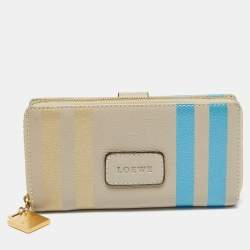 مملوكة مسبقًا Loewe Stripe Beige Leather Zip Continental Wallet