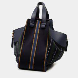 Pre Owned Loewe Red Medium Stripes Canvas and Leather Hammock Satchel