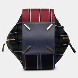 Pre Owned Loewe Red Medium Stripes Canvas and Leather Hammock Satchel