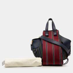 Pre Owned Loewe Red Medium Stripes Canvas and Leather Hammock Satchel