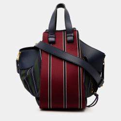 مملوكة مسبقًا Loewe Red Medium Stripes Canvas and Leather Hammock Satchel