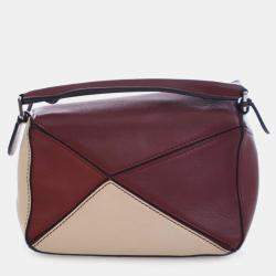 مملوكة مسبقًا Loewe Red Mini Bicolor Calfskin Puzzle Satchel