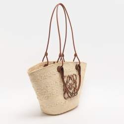 مملوكة مسبقًا حقيبة سلة لويفي أناغرام جلد ورافيا بيج وسط