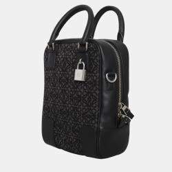 Pre Owned Loewe Black Amazona 15 Leather Trimmed Logo Jacquard Messenger Bag