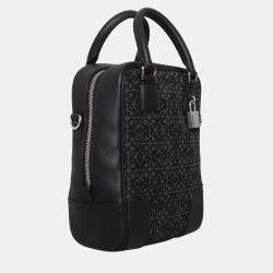 Pre Owned Loewe Black Amazona 15 Leather Trimmed Logo Jacquard Messenger Bag